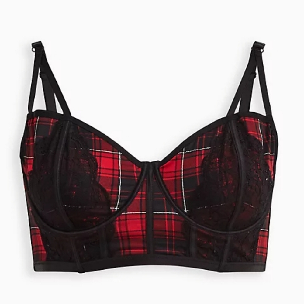 Torrid, UNLINED LONGLINE STRAPPY BRALETTE - PLAID RED